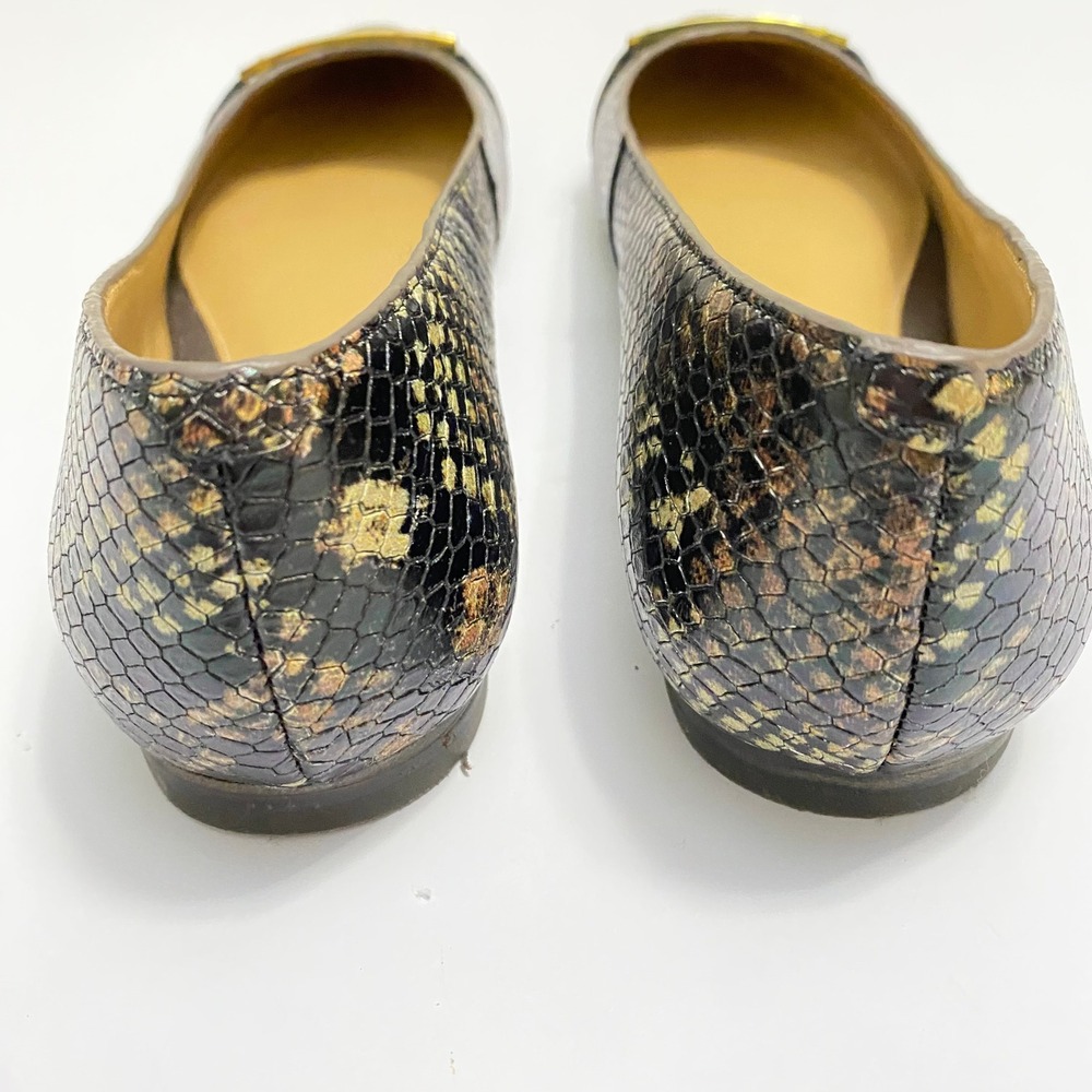 Lauren Ralph Lauren Preppy Snakeskin Flats Womens 9.5 Brown Pointed Toe Logo - Picture 7 of 8